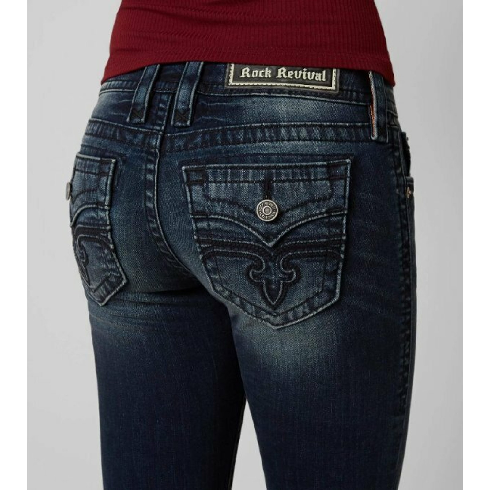 New Rock Revival Alivia Ms213 Mid Rise Skinny Stretch Jeans Size 26 Buckle — image 4 of 8